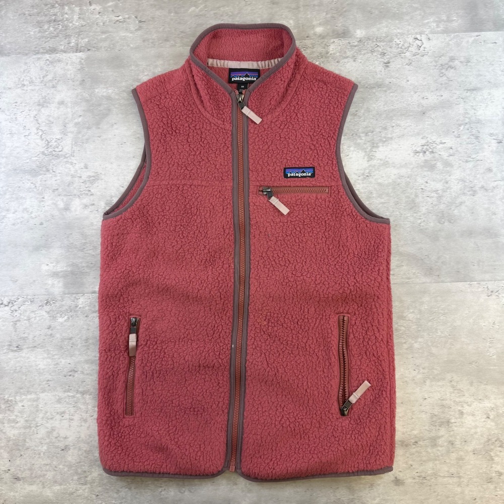 Patagonia Retro Pile Fleece Vest Womens XS Rose Pink Full Zip Sleeveless Jacket